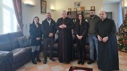 Cardinal Krajewski visited with several people on his first day in the Holy Land