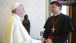 Archbishop Marek Zalewski during an audience with Pope Francis (archive photo)