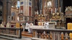 Il cardinale Robert Prevost durante la celebrazione nella Basilica di Sant'Agostino in campo Marzio a Roma