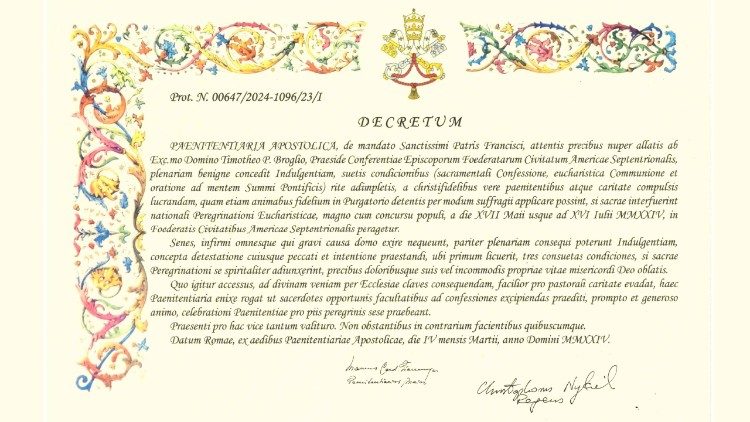 Grant of Indulgence for those taking part in the National Eucharistic Pilgrimage