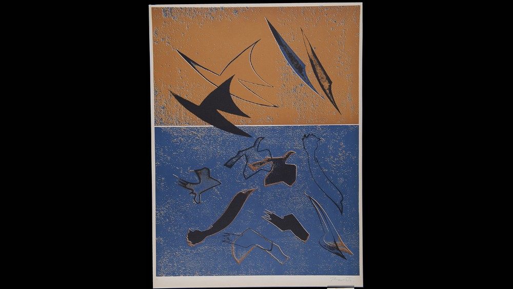 Joan Josep Tharrats, Fifth day. God said "Let the waters bring forth abundantly the moving creature that hath life, and fowl that may fly above the earth...". 1973. Vatican Museums, Collection of Modern and Contemporary Art