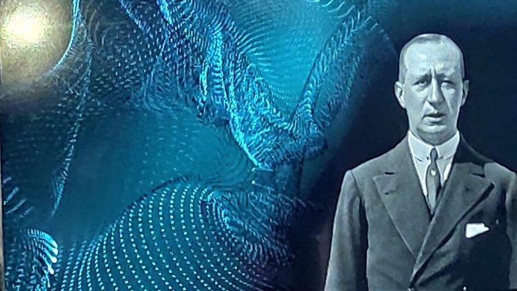 Un momento di un video con la voce di Marconi ricostruita dall'intelligenza artificiale