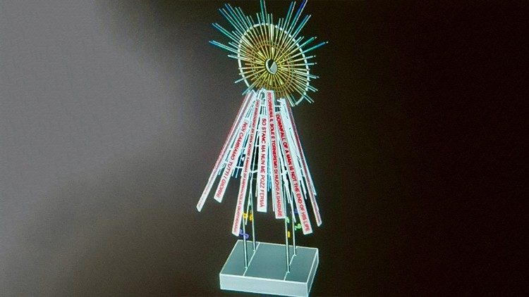 Un rendering digitale dell'opera "Io contengo moltitudini"