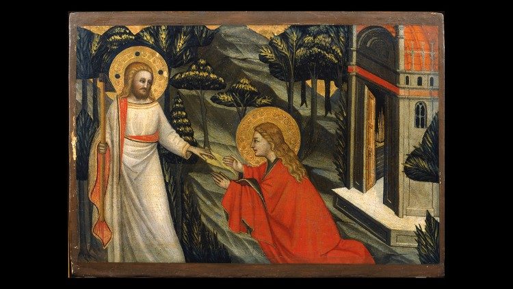 Cenni di Francesco; scomparto di predella: Storie di Maria Maddalena, "Noli me tangere"; tempera e oro  su tavola; 1370-1375 © Musei Vaticani