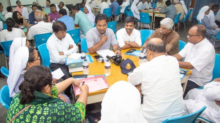 Participants engage in a group discussion during the Synodality seminar at the Catholic Bishops’ Conference of Bangladesh Centre in Dhaka. Photo: Ripon A. Tolentino/CBCB/FABC OSC