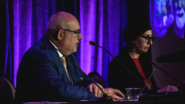L. to r.: Michael J.L. La Civita, director of communications for CNEWA, and Laura Ieraci, editor of ONE, during the panel on the reality of the Eastern Churches in regions of crisis at the Catholic Media Conference, 21 June. (photo: Gerald Wutkowski)