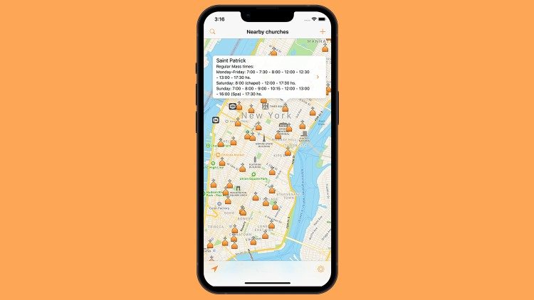 App "Catholic Mass Times" (Horarios de misa).