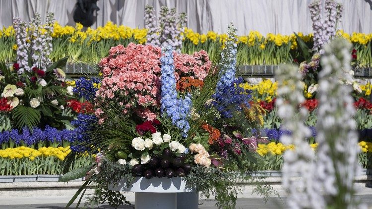 Per Verbų ir Velykų sekmadienius Šv. Petro aikštė papuošiama daugybe gėlių