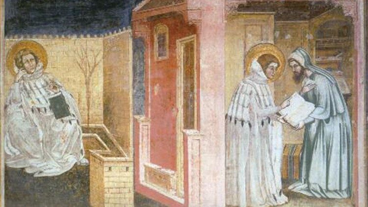Conversione di Sant'Agostino, Guariento, Padova, Chiesa degli Eremitani, da Opera Omnia di Sant'Agostino, Iconografia agostiniana, Dalle origini al XIV secolo