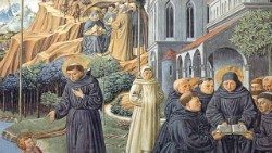 San Agustín con el Niño en la playa y mientras reparte la Regla, Benozzo Gozzoli, Iglesia de Sant'Agostino, San Gimignano