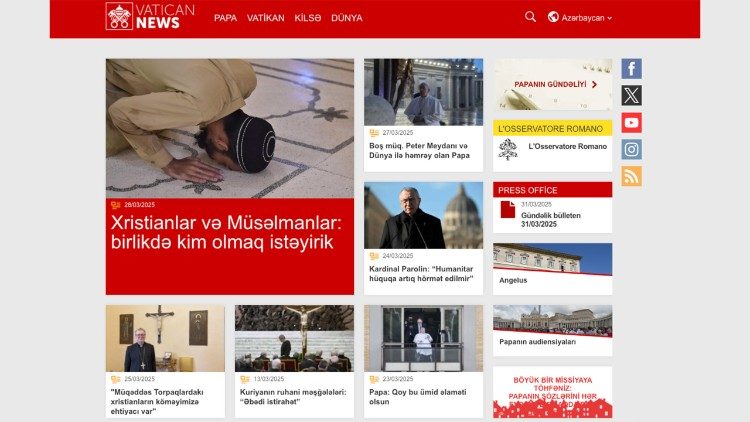 A página do Vatican News no novo idioma do Azerbaijão