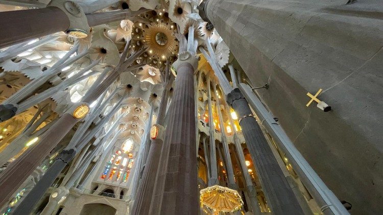 Inside architect Antoni Gaudí's Basilica della Sagrada Familia in Barcellona, Spain 