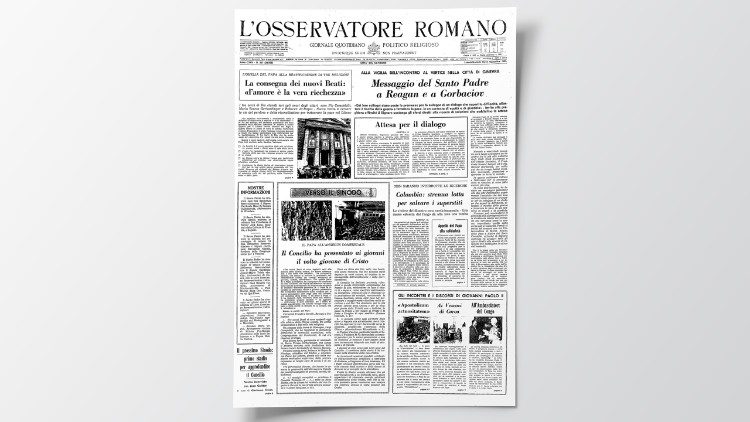 La prima pagina de L'Osservatore Romano del 19 novembre 1985