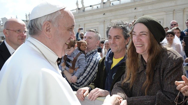 Patti Smith meets Pope Francis during a General Audience on the 10th of April 2013
