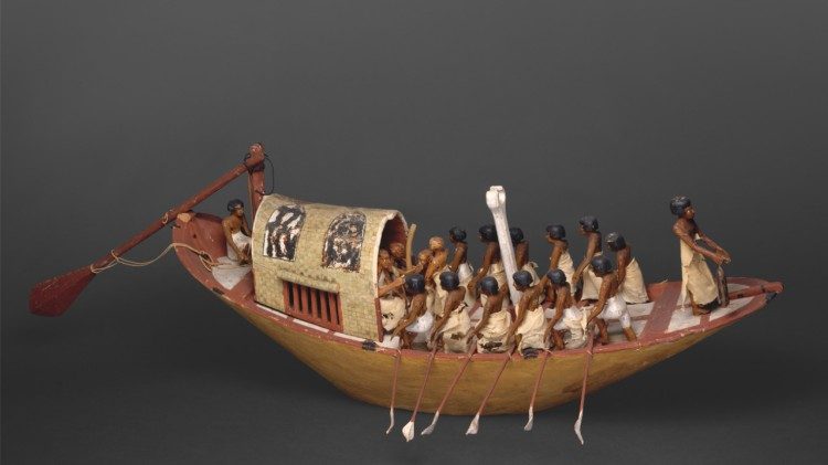 Maquete de embarcação egípcia, Império Médio, XII Dinastia, início do reinado de Amenemhat I, cerca de 1981–1975 a.C., Tebas, região sul de Asasif, Túmulo de Meketre, Metropolitan Museum of New