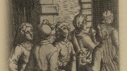 Camillo Cungi, [Las diez vírgenes], grabado en Bartolomeo Ricci, Consideraciones sobre la vida de nuestro Señor Jesucristo... Revisado por el autor y mejorado en muchos aspectos, en Roma, por Bartolomeo Zanetti, 1610. BAV, Stampe I.214, lámina 127 (n.º 128). - © Biblioteca Apostólica Vaticana