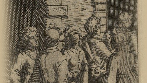 Camillo Cungi, [Le dieci Vergini], incisione a bulino in Bartolomeo Ricci, Considerationi sopra tutta la vita di N.S. Giesu Christo... Revista dall'Auttore e migliorata in molte cose, In Roma, presso Bartolomeo Zanetti, 1610.  BAV, Stampe I.214, tav. 127 (num. 128). © Biblioteca Apostolica Vaticana (particolare)