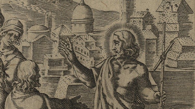 Camillo Cungi, "El primer testimonio de San Juan Bautista" (grabado a buril) - detalle