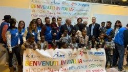 Refugees and Sant'Egidio volunteers at Rome's Fiumicino airport