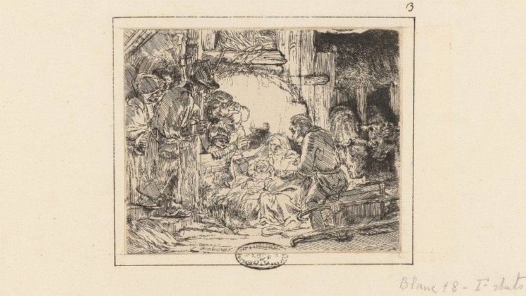  Rembrandt Harmenszoon van Rijn (Leiden 1606-Amsterdam 1669), [Adoraci&oacute;n de los pastores con una l&aacute;mpara], primer estado, aguafuerte y grabado, alrededor de 1654. BAV, Stampe V.98, l&aacute;mina 3