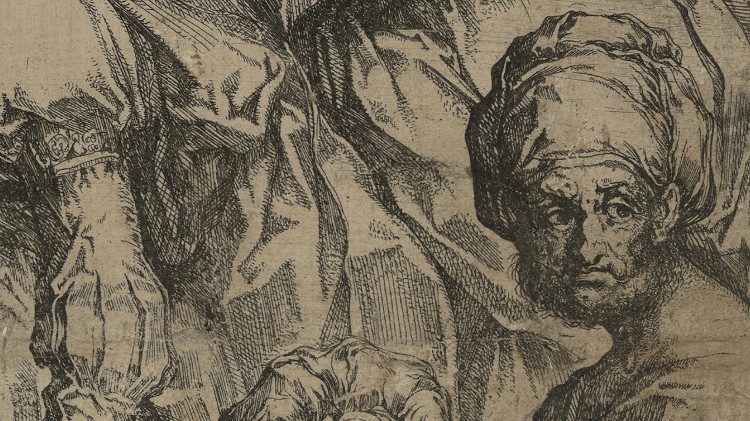 Jacques Bellange, Adorazione dei Magi, incisione ad acquaforte, 1611-1616, particolare, &copy; Biblioteca Apostolica Vaticana 