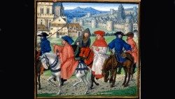 Illustrazione del XV secolo raffigurante i pellegrini de I racconti di Canterbury di Geoffrey Chaucer.