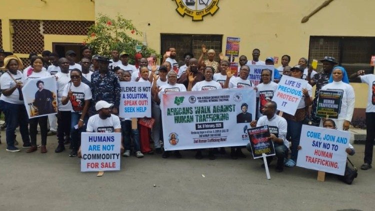 Humans are not commodities for sale reads one of the posters. Nigeria - 08. 02. 2025