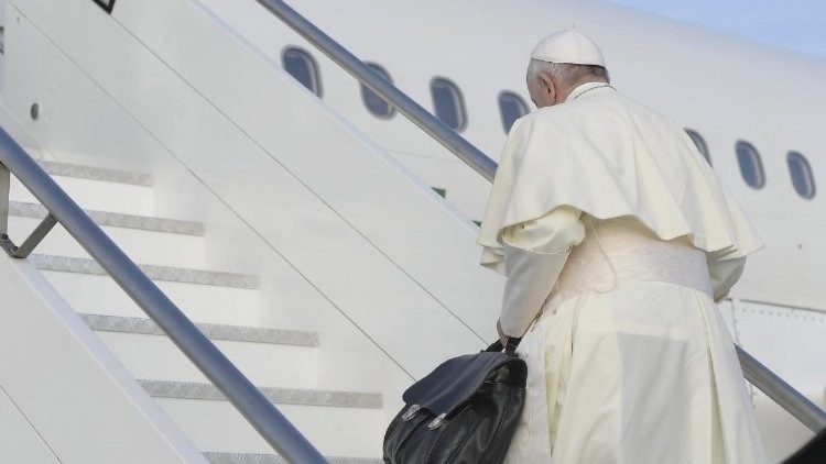 Pope Francis boards on his flight to Ireland in August 2018 at Rome's Fiumicino Airport