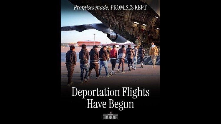 A White House post on X shows migrants being deported from the US following the announcement of the Trump administration of a massive operation to deport migrants