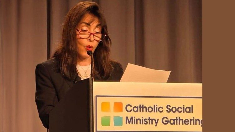 Dr Emilce Cuda delivers her keynote address at the Catholic Social Ministry Gathering