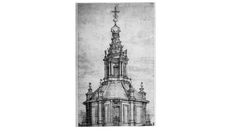 A lanterna espiral da Igreja de Sant'Ivo alla Sapienza (desenho)