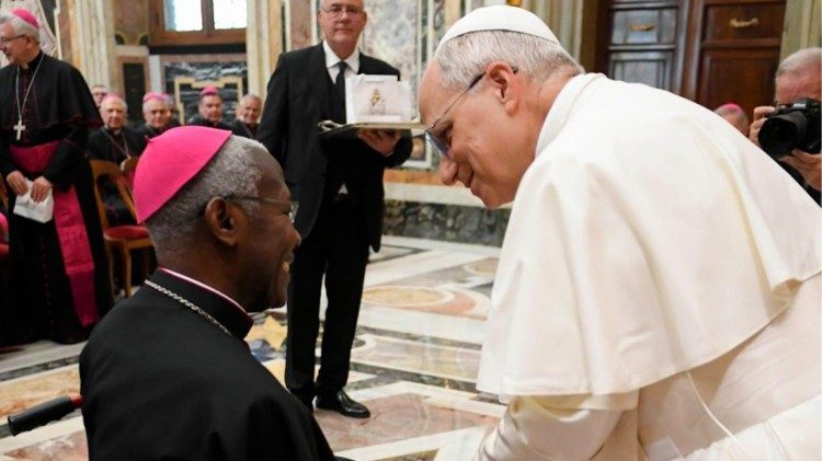 Pope Leo XIV greets Archbishop Novatus Rugambwa (file photo)