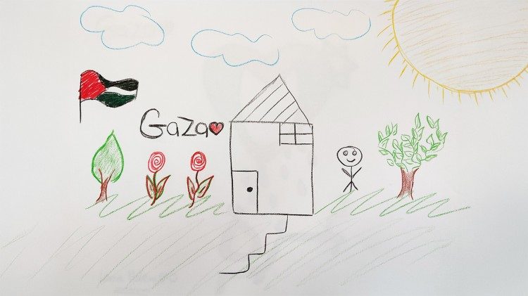Un disegno realizzato da un bambino proveniente da Gaza