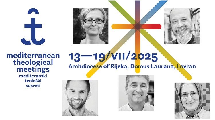 Il manifesto degli Incontri Teologici del Mediterraneo 2025 di Rijeka-Fiume (Croazia), con i volti dei 5 docenti