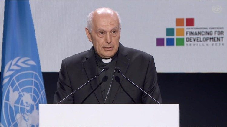 Mgr Caccia lors de la conférence sur le financement du développement en juillet dernier à Séville.