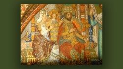 Gertrúd királyné, Szent Erzsébet, II. András király - mozaikkép Wartburgban