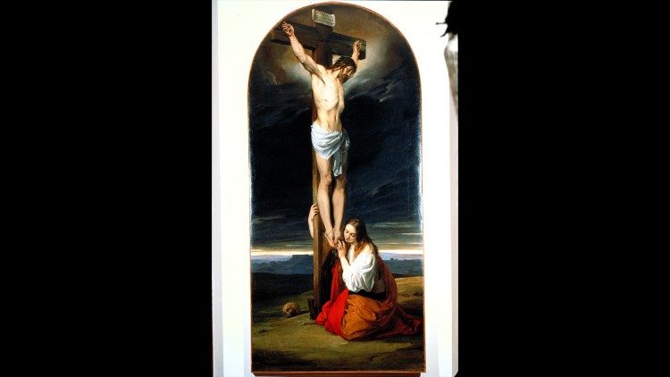 Francesco Hayez Crocifisso con la Maddalena genuflessa e piangente  olio su tela, 1827 Museo Diocesano Carlo Maria Martini di Milano