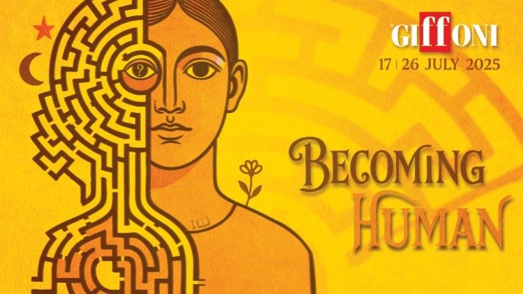 Il manifesto del Giffoni Film Festival 2025, sul tema "Becoming human - Diventare umani"