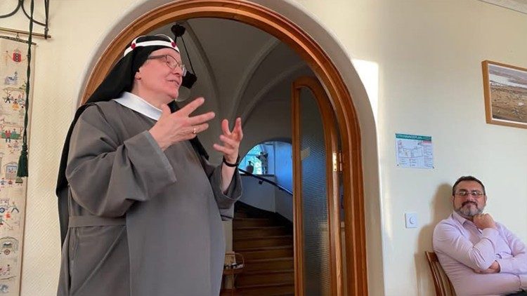 Sr. Monika meets with visitors at the Bridgettine's convent in Vadstena, Sweden