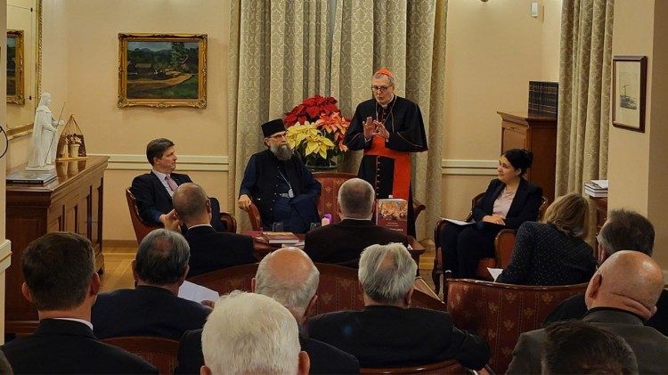 Görögkatolikus könyvbemutató a Szentszéki Magyar Nagykövetségen 2024. december 14-én. Claudio Gugerotti bíboros prefektus köszöntőbeszéde