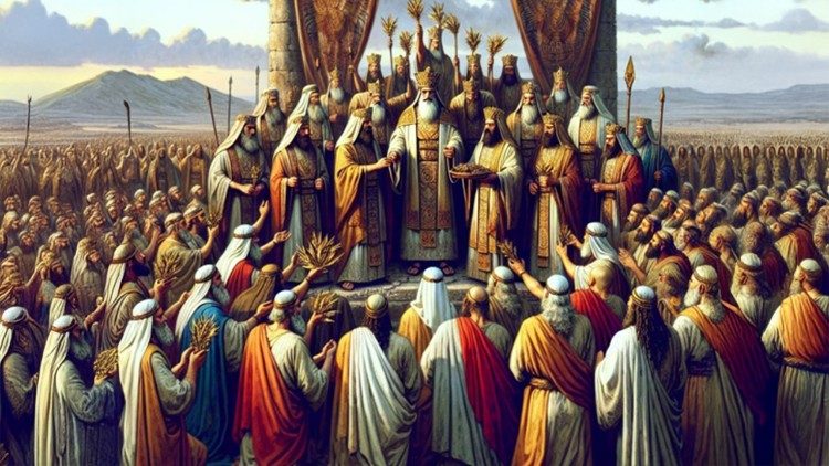 அரசர் தாவீது முன் கூடியிருந்த மக்கள் 