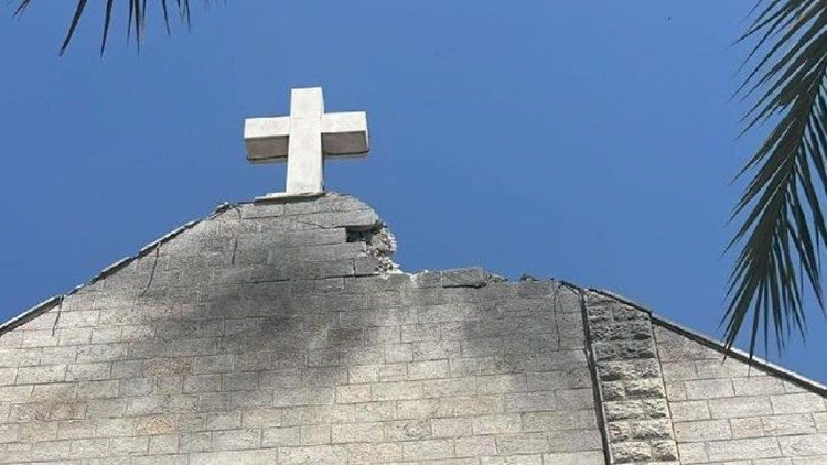 The facade of Holy Family Church in Gaza, following the attack in July