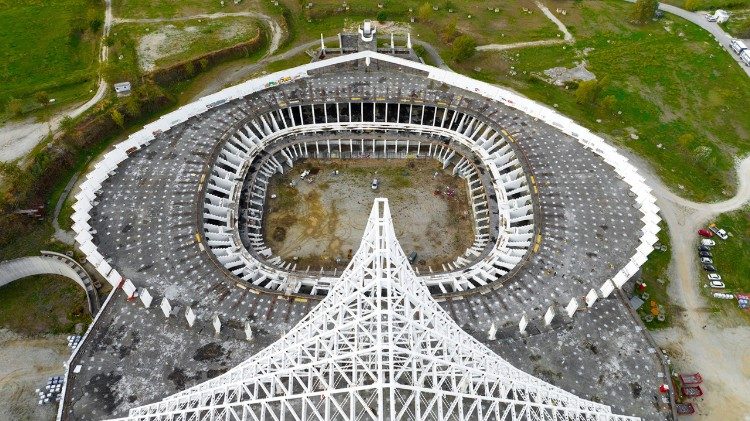 The 75-meter-tall sail, part of the Sports Complex refurbished for the Jubilee of Hope