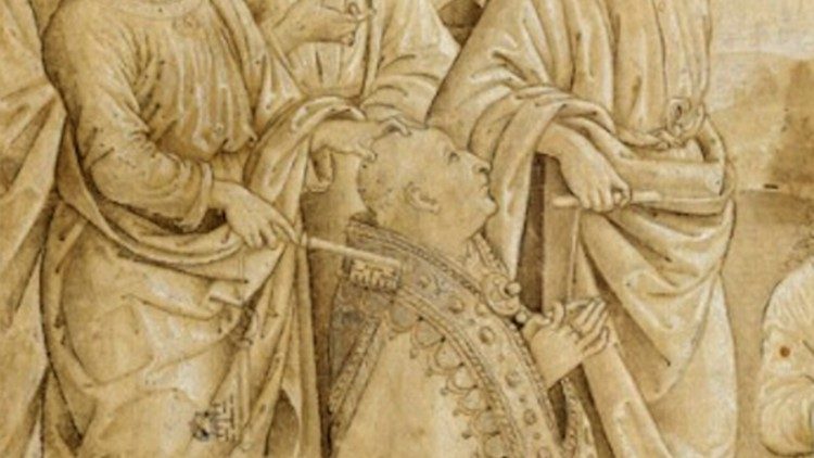 Um detalhe do afresco com Papa Sisto IV
