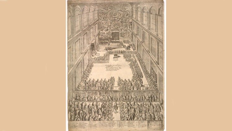 La Cappella Sistina in un’incisione di Ambrogio Brambilla raffigurante una messa solenne del 1582