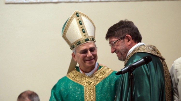 Fr. Alejandro Moral with then Cardinal Robert Prevost