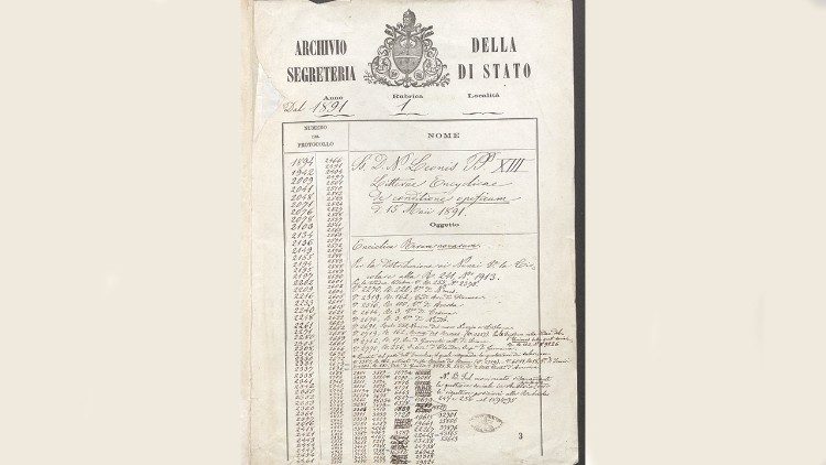 Camicia o frontespizio del dossier della Segreteria di Stato dedicato alla diffusione della Rerum Novarum 