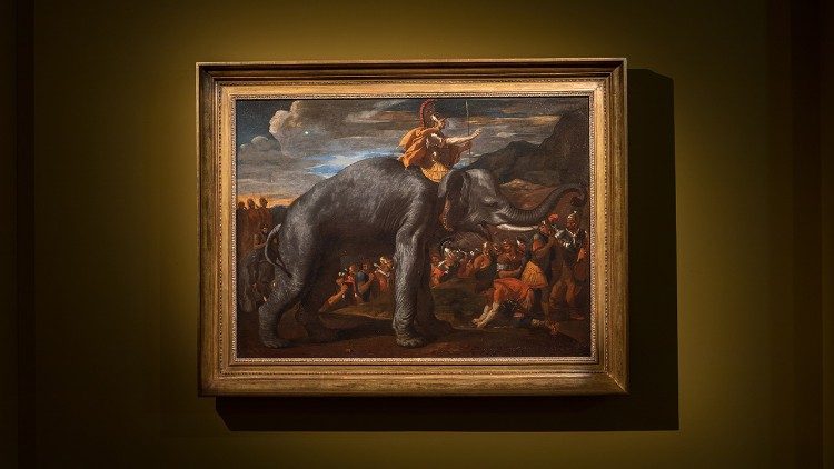 Nicolas Poussin, Annibale attraversa le Alpi a cavallo di un elefante, 1630 circa, olio su tela, 100x 133 cm, Collezione di S.A.S. il Principe di Monaco