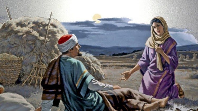 களத்தில் ரூத்துடன் உரையாடும் போவாசு 