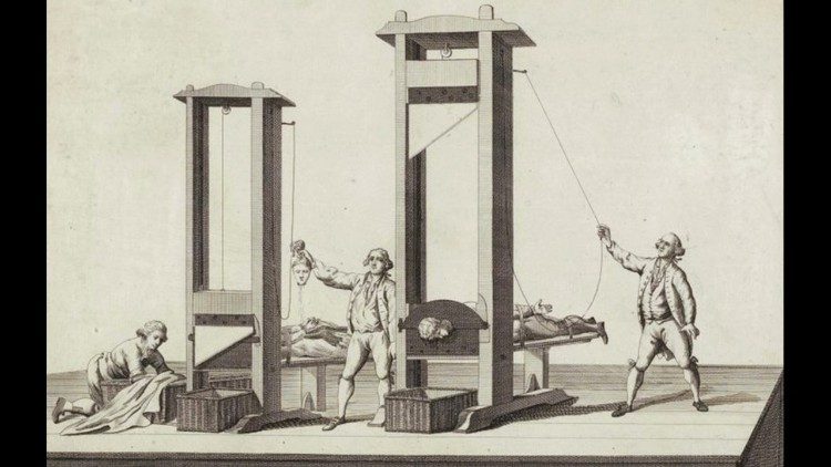 Guillotine: Historischer Druck (Museum der Französischen Revolution, Vizille)
